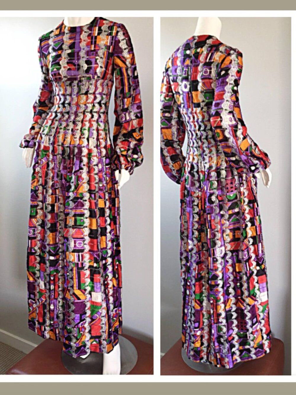 Vintage Pierre Cardin 1970s maxi multi psychadelic dress